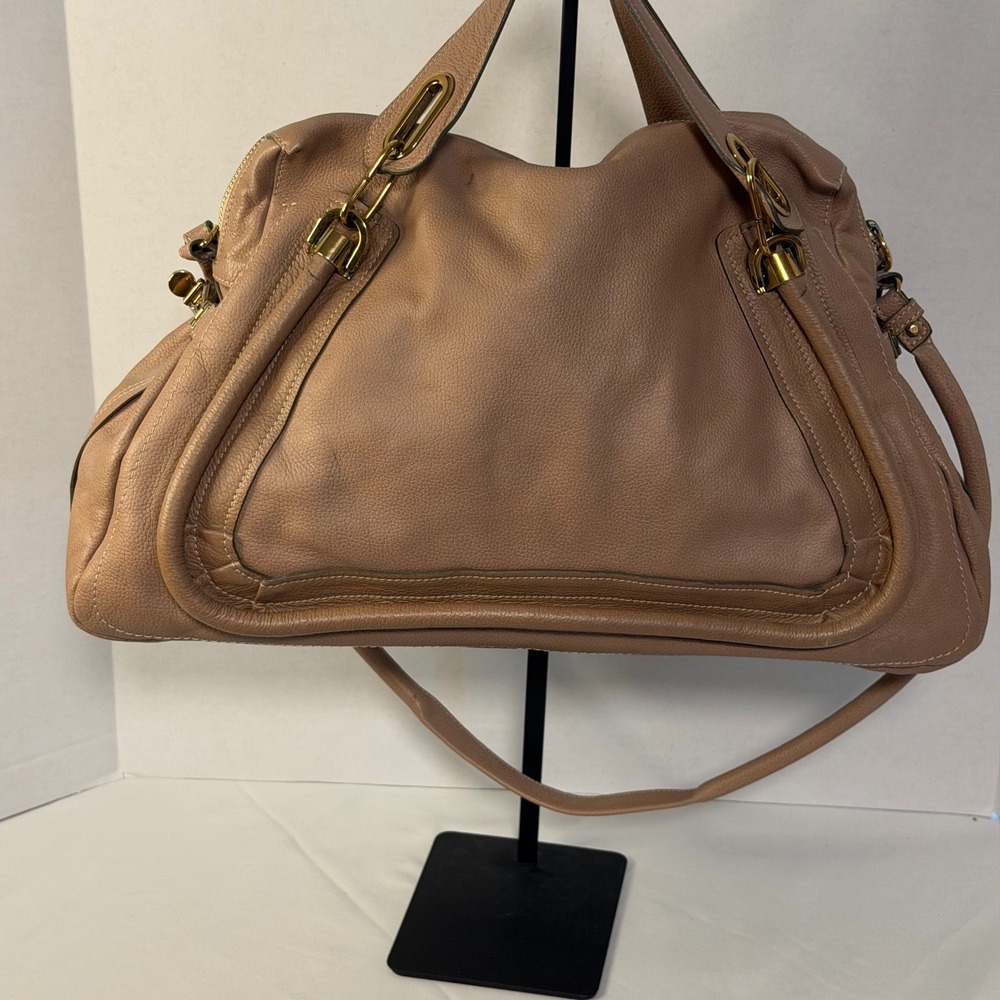 Chloe Paraty Medium Satchel Tan Pebbled Leather Gold Hardware Shoulder Bag